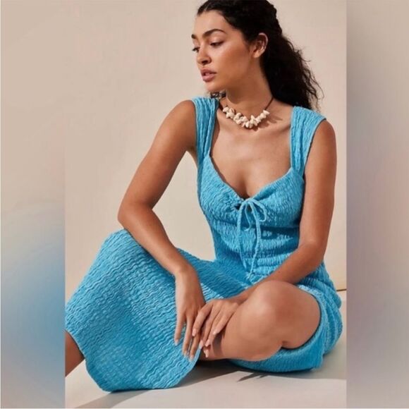 Free People beach Blue Eleni Bodycon Midi Dress Size Small - Picture 1 of 8